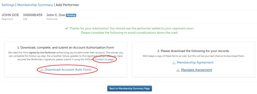 Screenshot of the SoundExchange registration portal showing the rights holder signup form