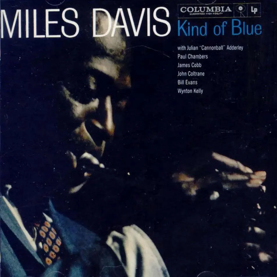 A closeup of Davis in profile while playing trumpet